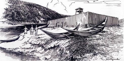 1652 г. Иркутская деревянная крепость - форпост (рисунок Б. Лебединского)